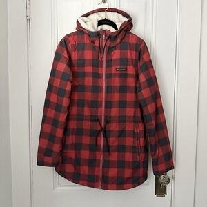Columbia Chatfield Hill Red/Blue Buffalo Plaid Jacket with‎ Hood Women's Small